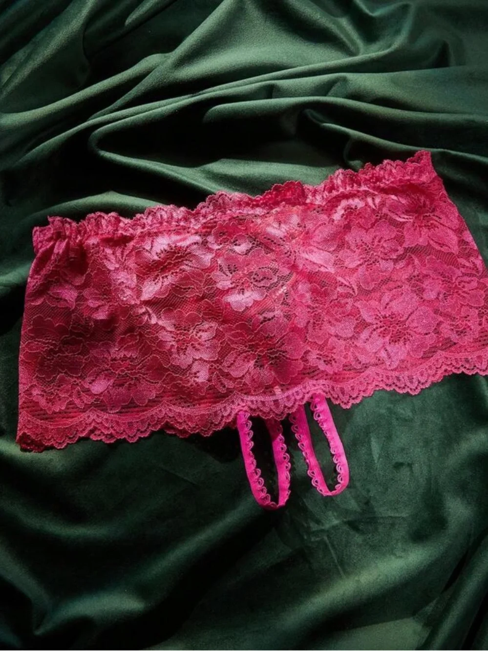 Stretch Lace Bandeau Panty with Flirty Strap Detail - Fuchsia